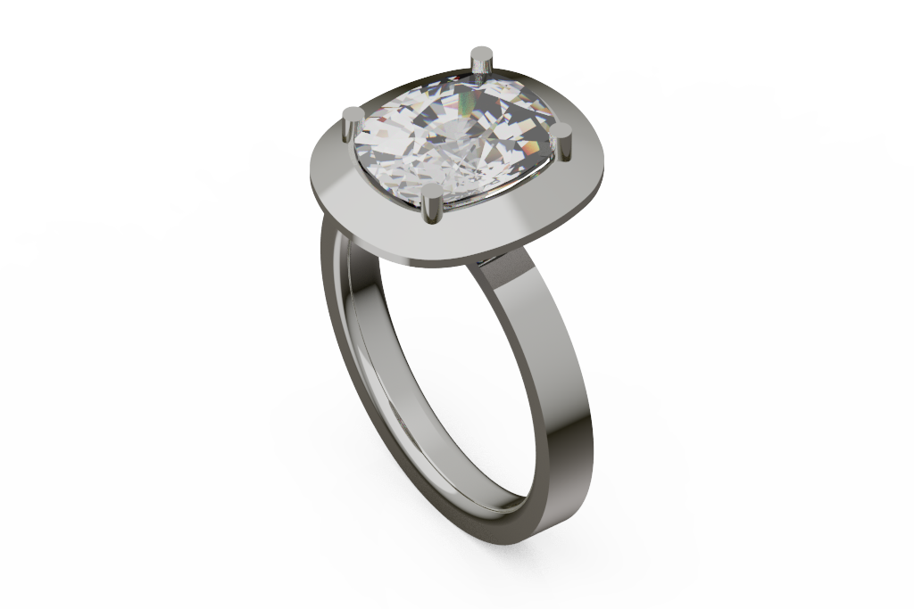 Elongated Cushion Solitaire Ring With Oval Frame