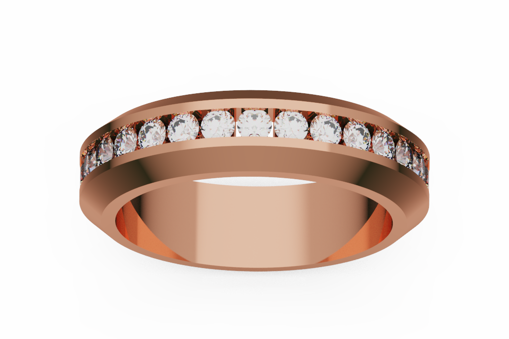 Round Diamond Channel Wedding Band With Rounded Rails