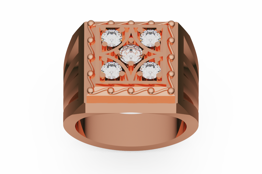 Square Five Stone Diamond Signet Ring