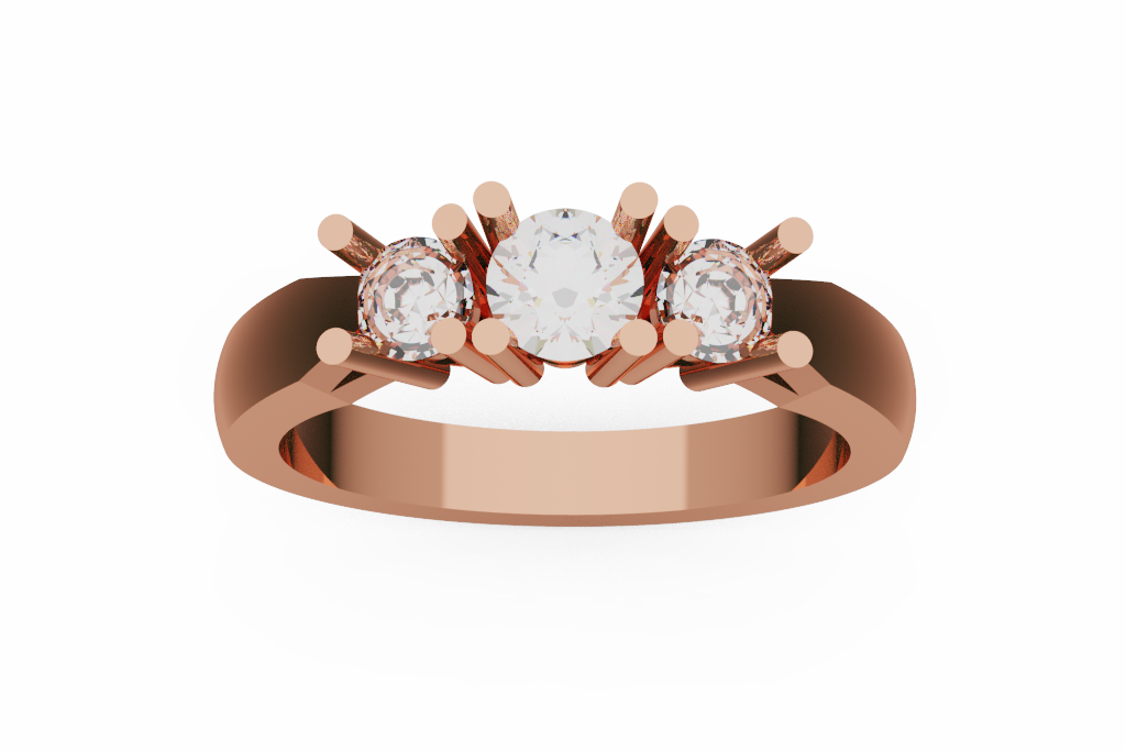Round Three Stone Diamond Ring With Plain Shank