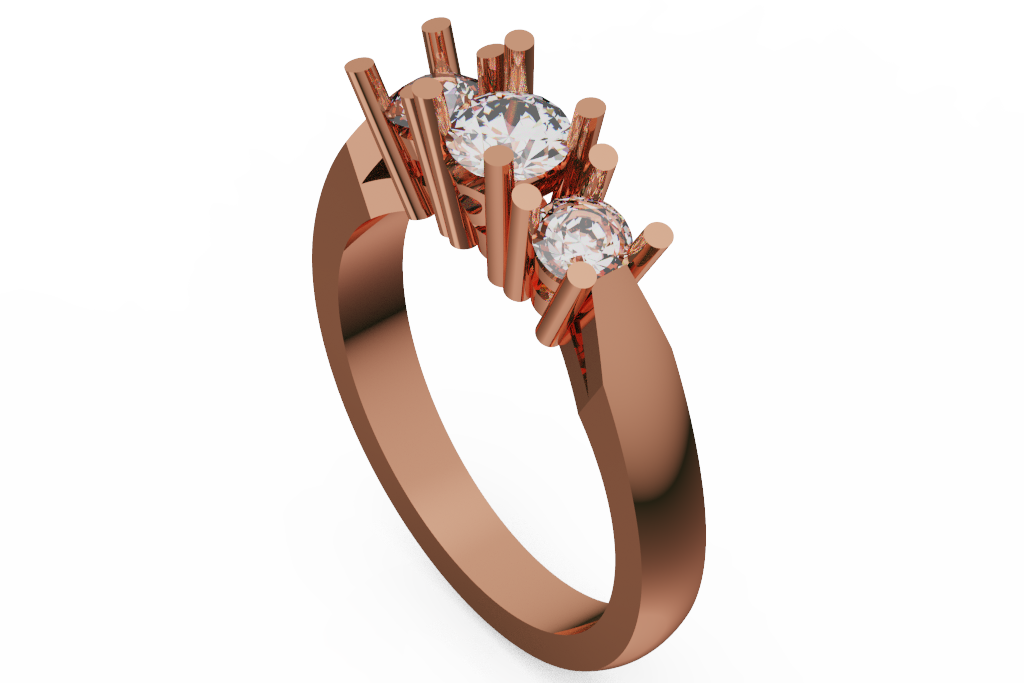 Round Three Stone Ring With Close Set Side Stones