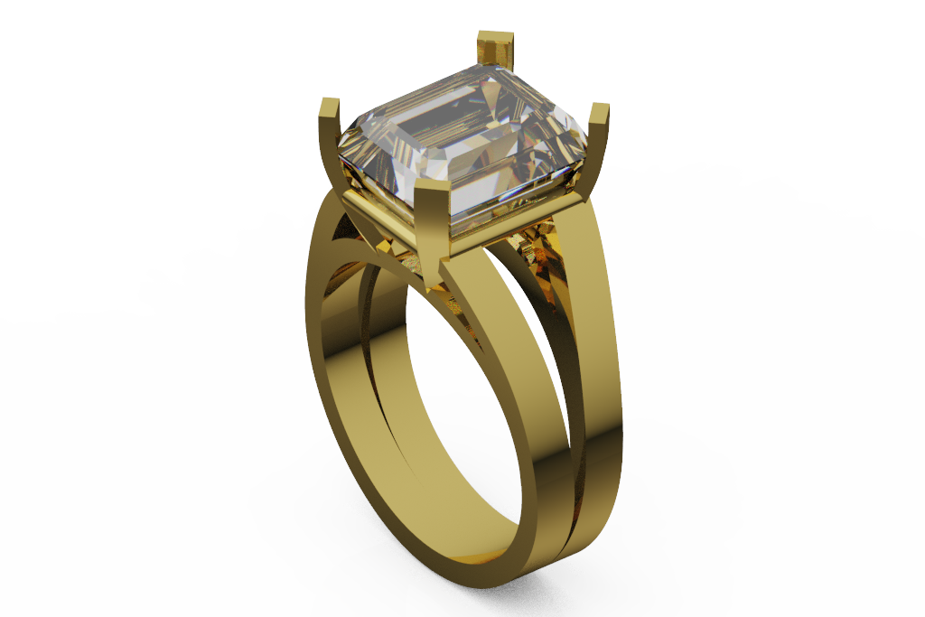 Emerald Cut Solitaire Ring With Open Split Shank