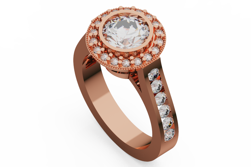 Round Diamond Halo Engagement Ring With Diamond Shoulders