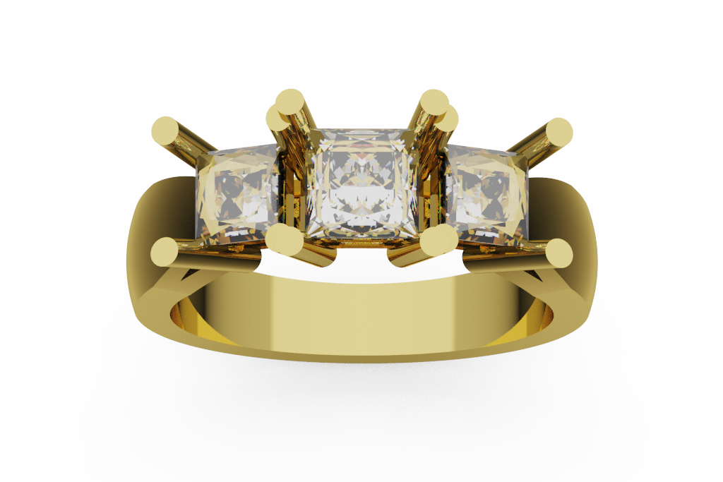 Princess Cut Three Stone Diamond Ring With Tall Prongs