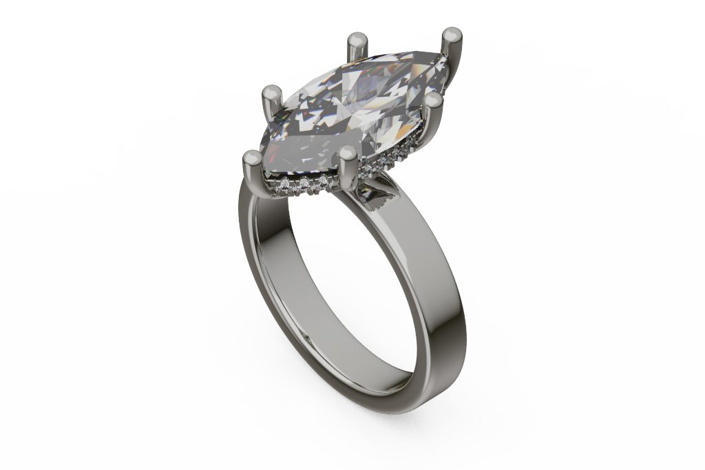 Marquise Cut Halo Solitaire Ring With Plain Shank
