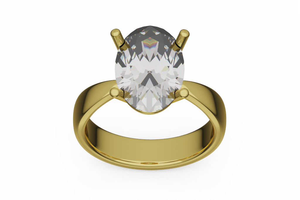 Oval Solitaire Ring With Wide Cathedral Shank