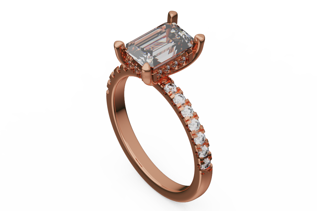 Emerald Cut Pave Engagement Ring With Hidden Halo
