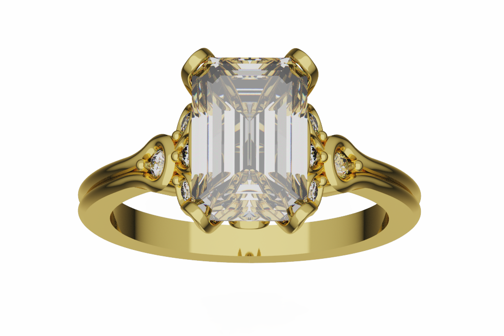 Emerald Cut Engagement Ring With Diamond Side Clusters
