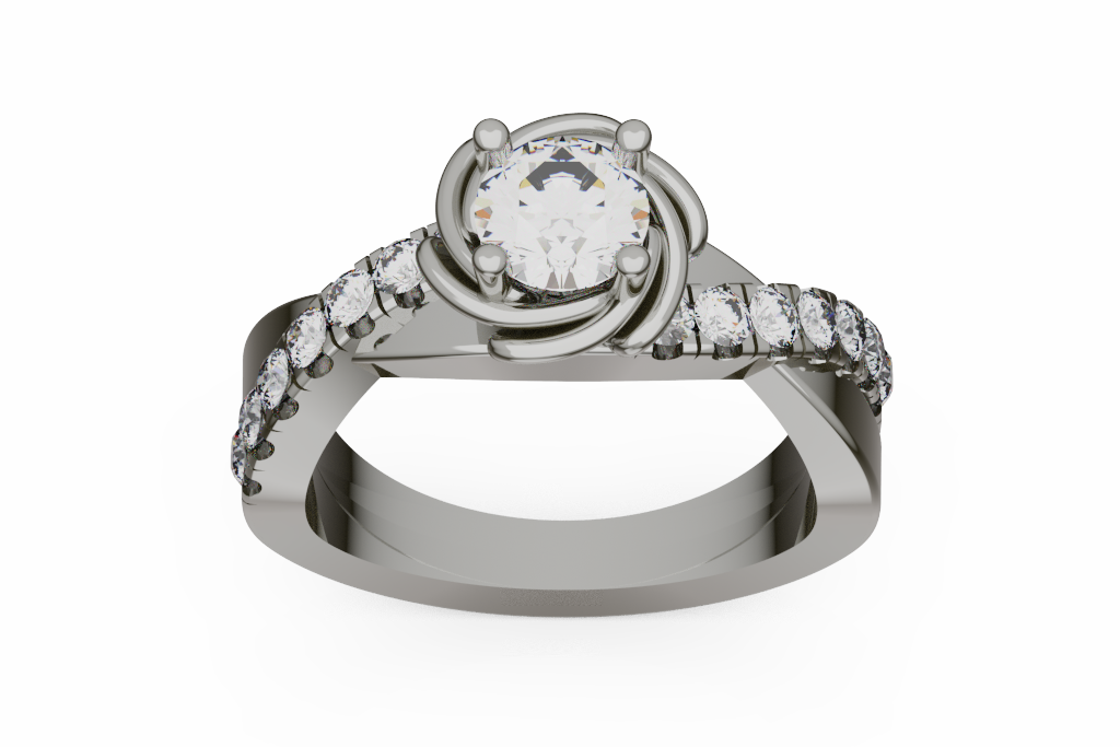 Round Diamond Engagement Ring With Swirl Halo