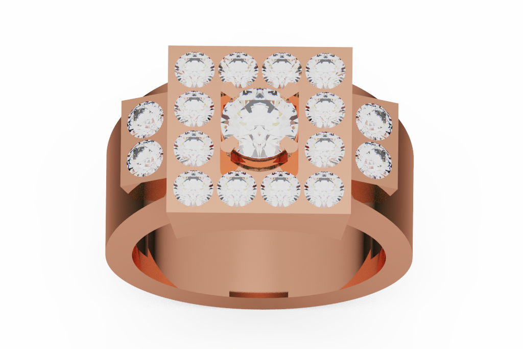 Square Diamond Cocktail Ring With Raised Center
