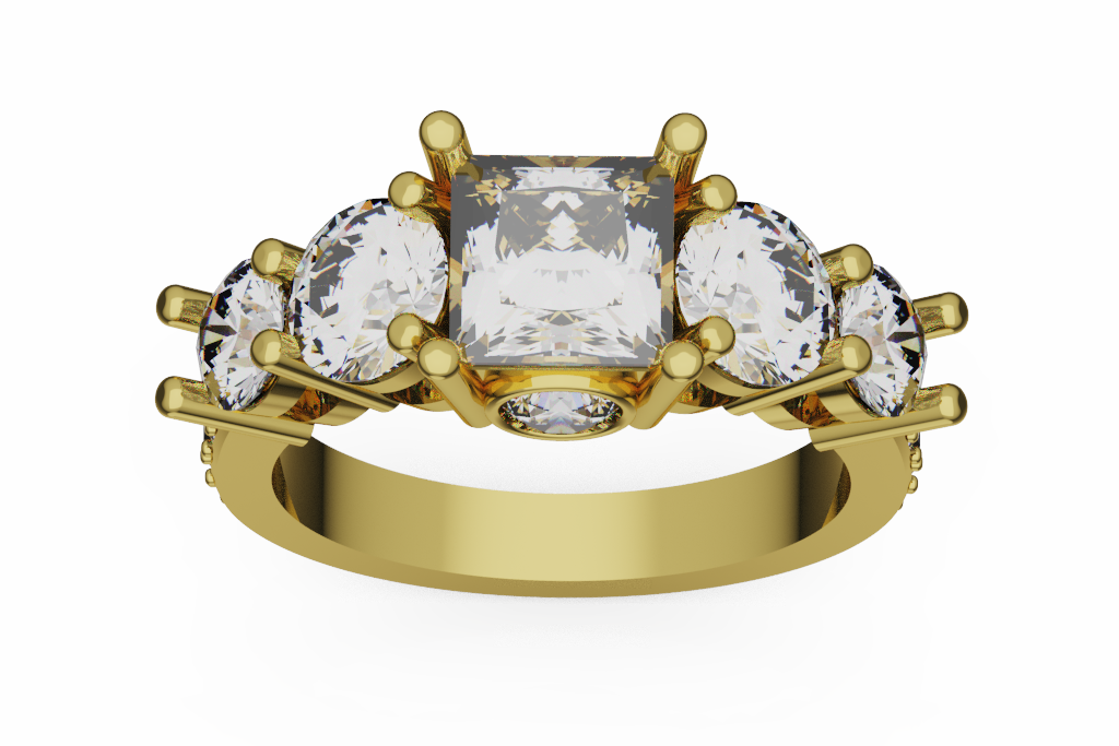 Princess And Round Diamond Cocktail Ring