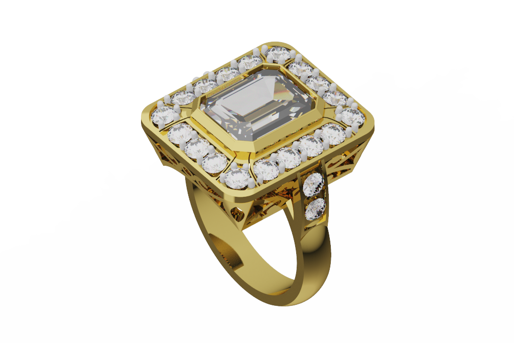 Emerald Cut Square Halo Engagement Ring