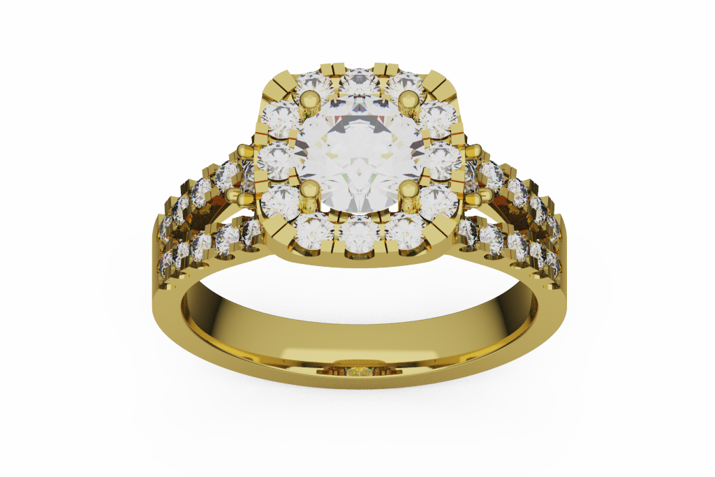 Round Halo Engagement Ring With Split Diamond Shoulders