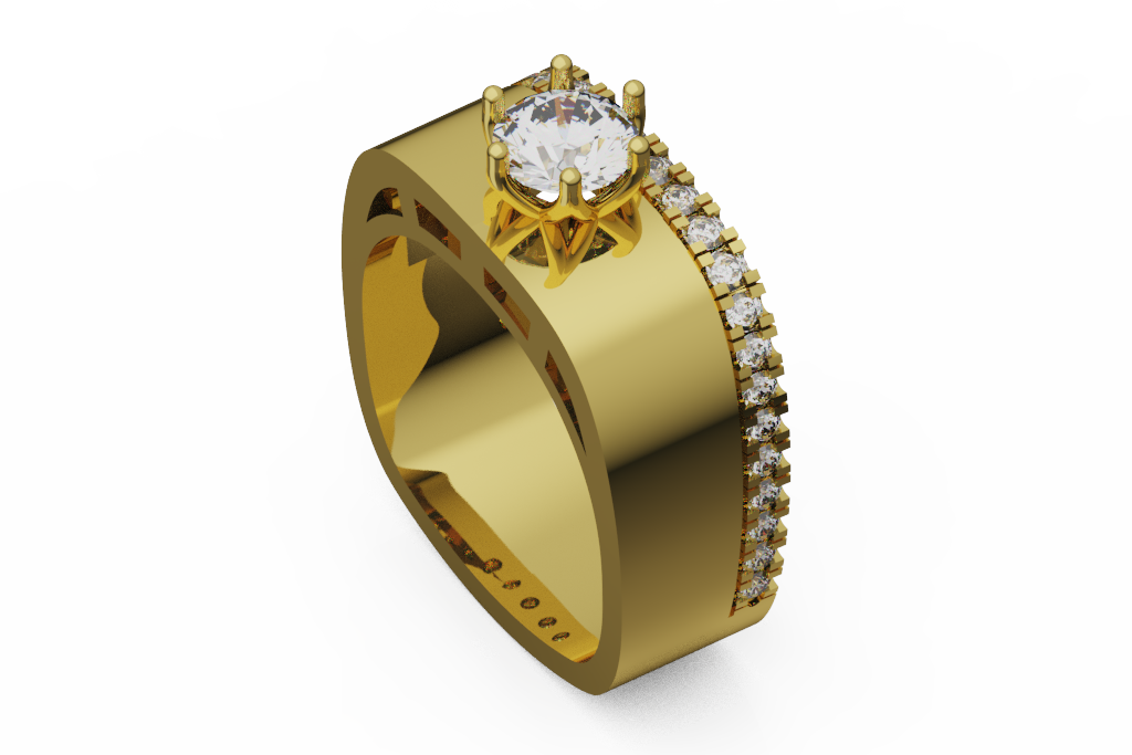 Wide Band Engagement Ring With Diamond Edge