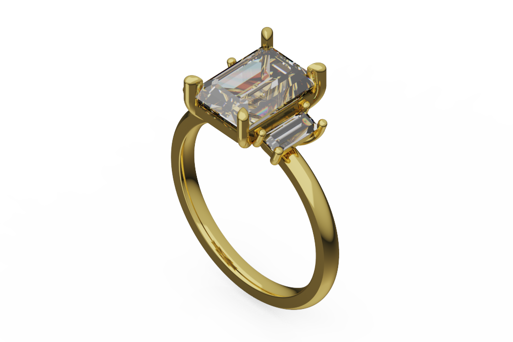 Emerald Cut Three Stone Engagement Ring With Baguettes