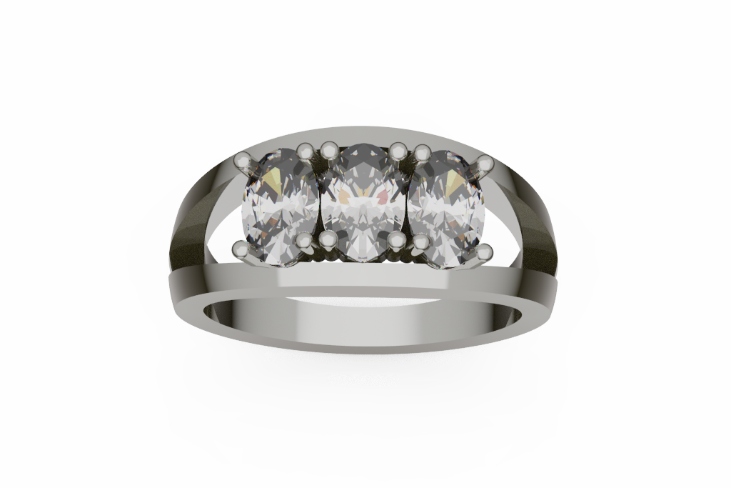 Three Stone Oval Ring With Open Split Shank