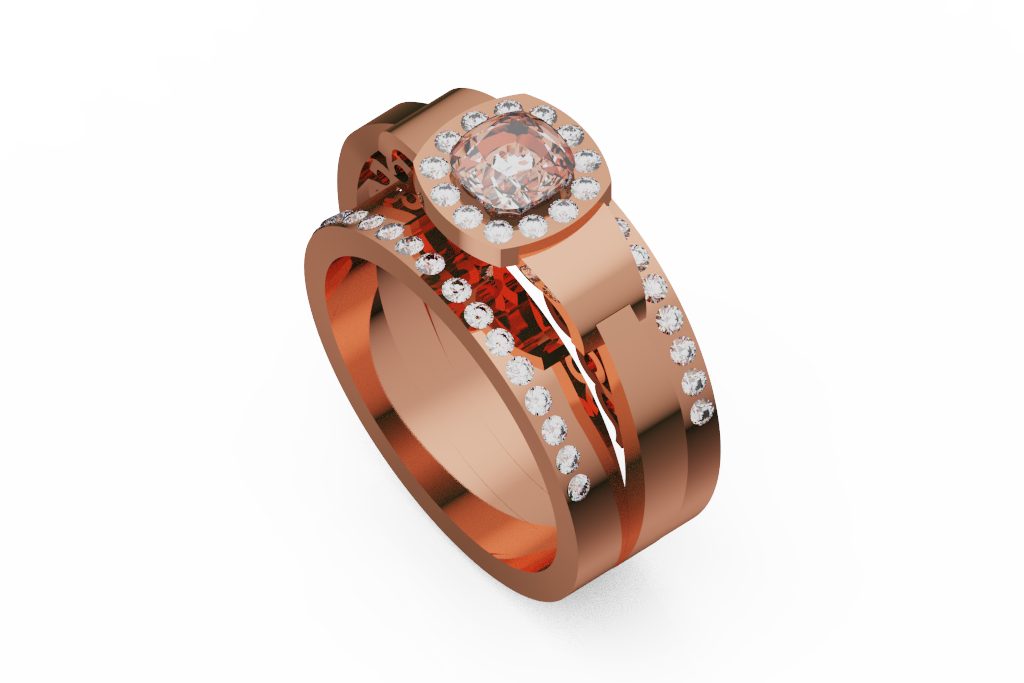 Wide Cushion Halo Engagement Ring With Diamond Row