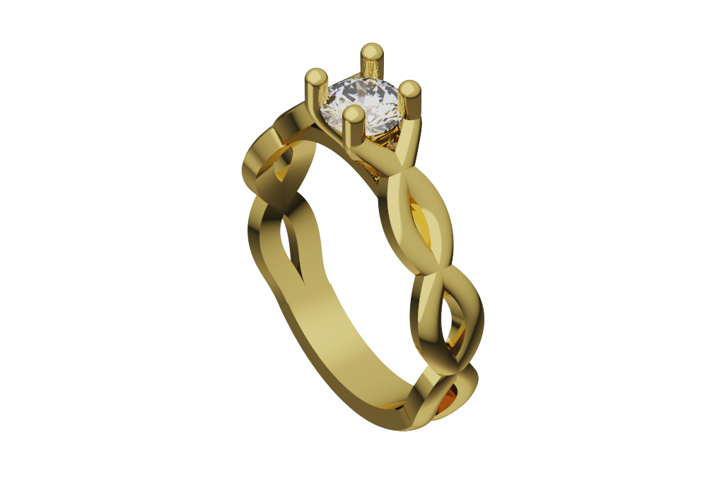 Round Solitaire Ring With Leaf Link Shoulders