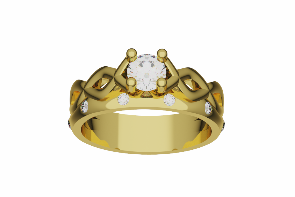 Round Solitaire Ring With Diamond Leaf Shoulders