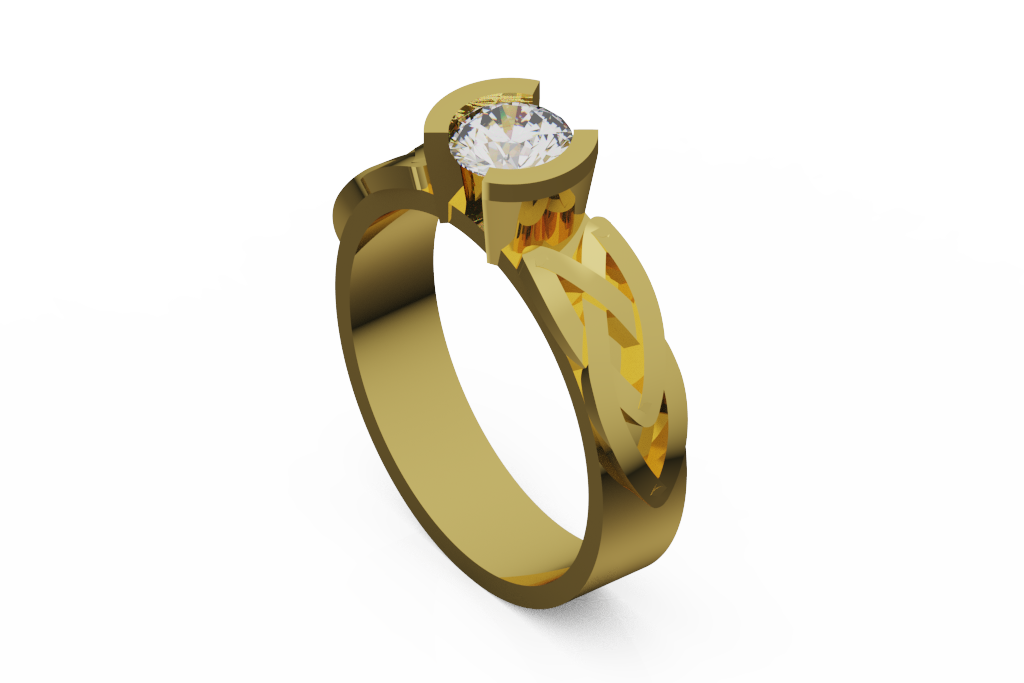 Round Solitaire Ring With Open Lattice Shoulders