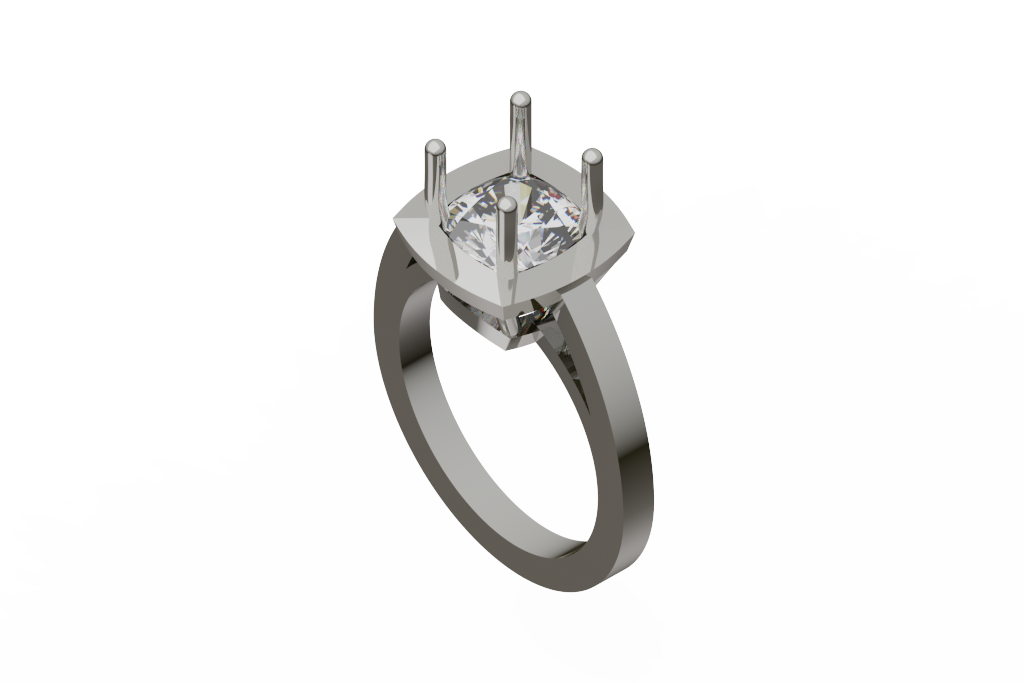 Cushion Solitaire Ring With Squared Head