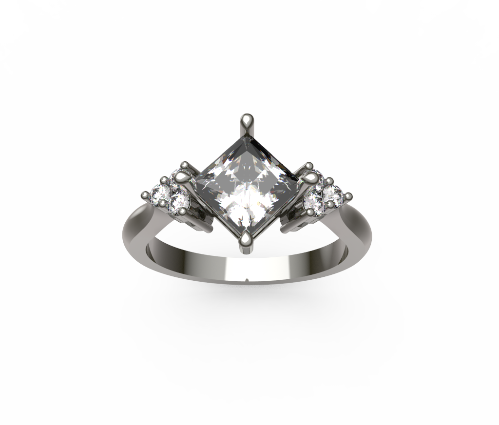 Kite Set Princess Cut Engagement Ring With Side Clusters