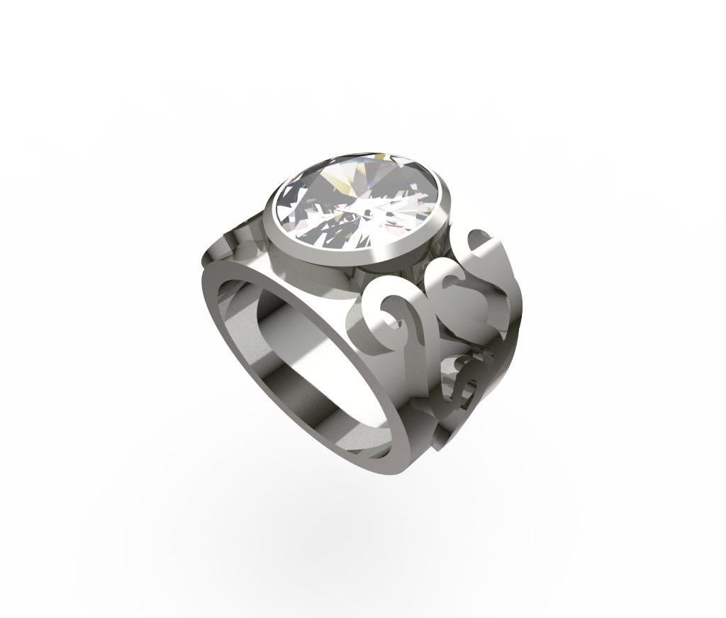 Wide Round Bezel Cocktail Ring With Scrollwork