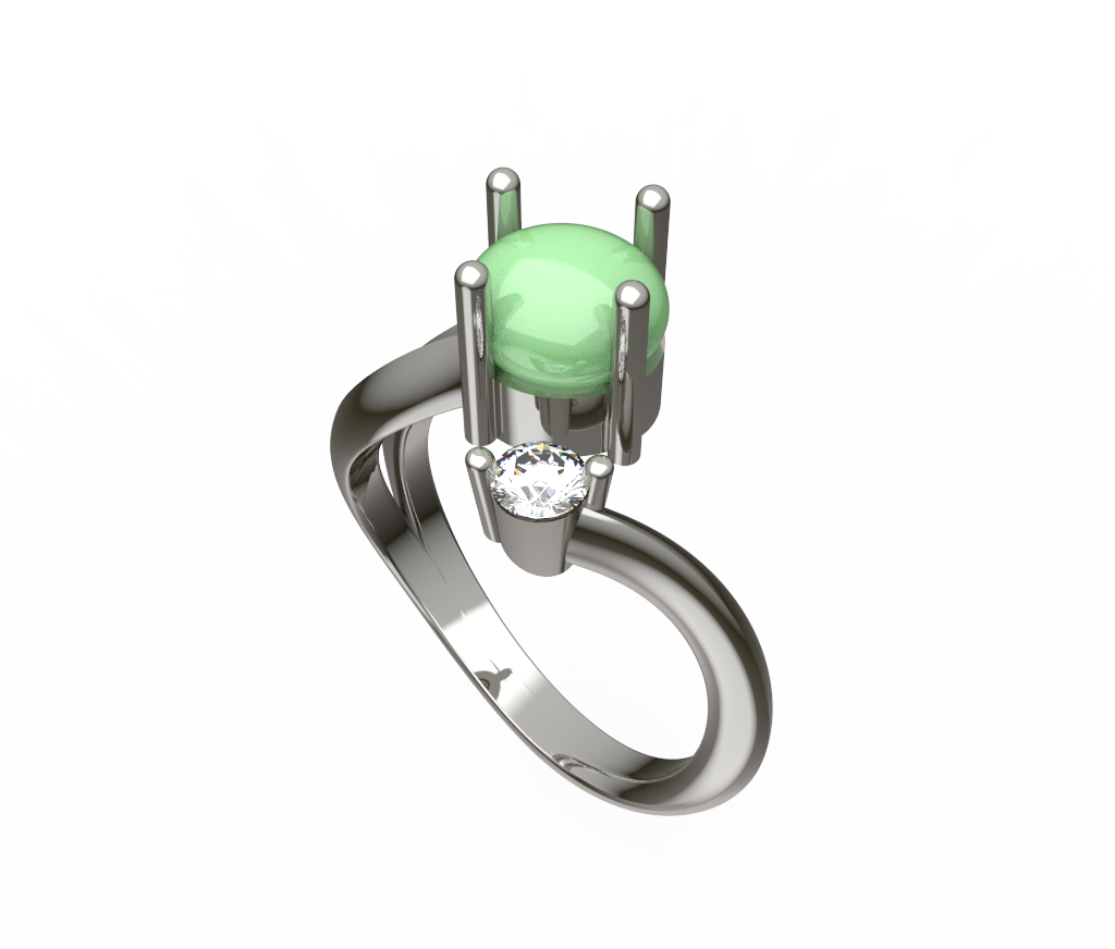 Green Cabochon Bypass Ring With Diamond Accents
