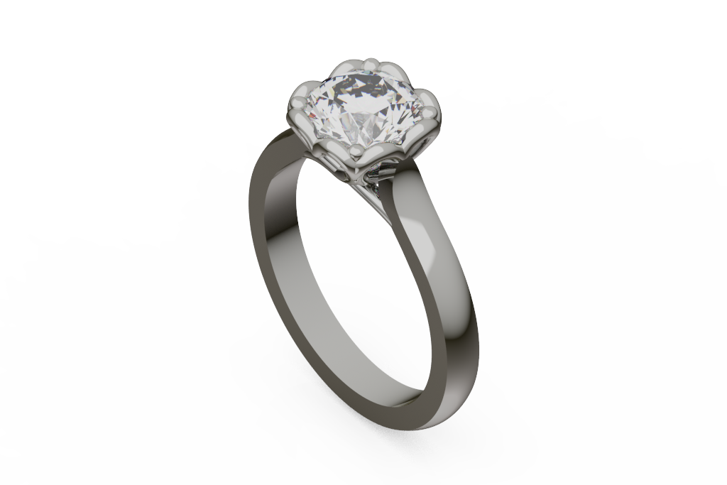Cushion Solitaire Ring With Scalloped Prongs
