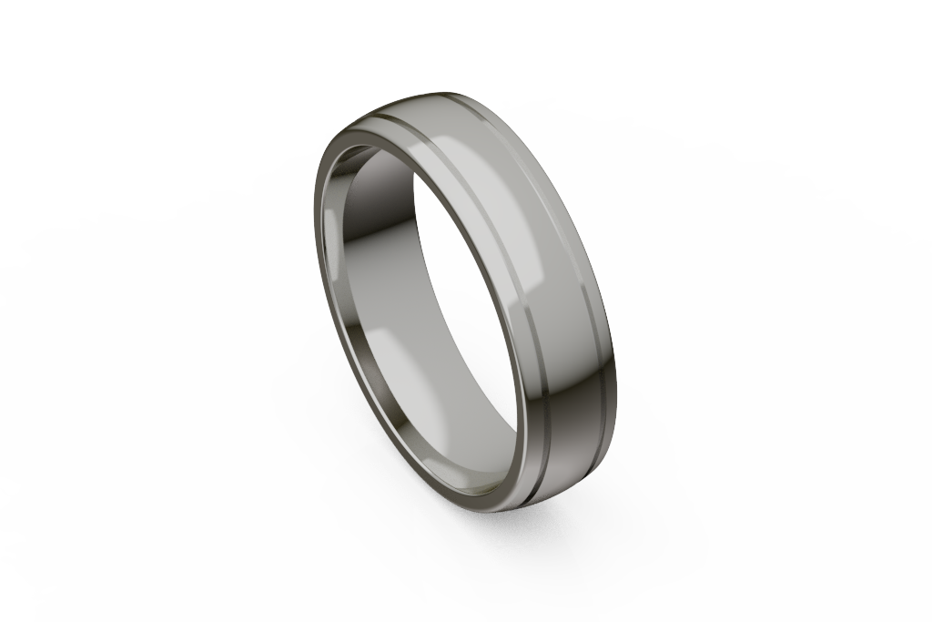 Plain Wedding Band With Double Center Grooves