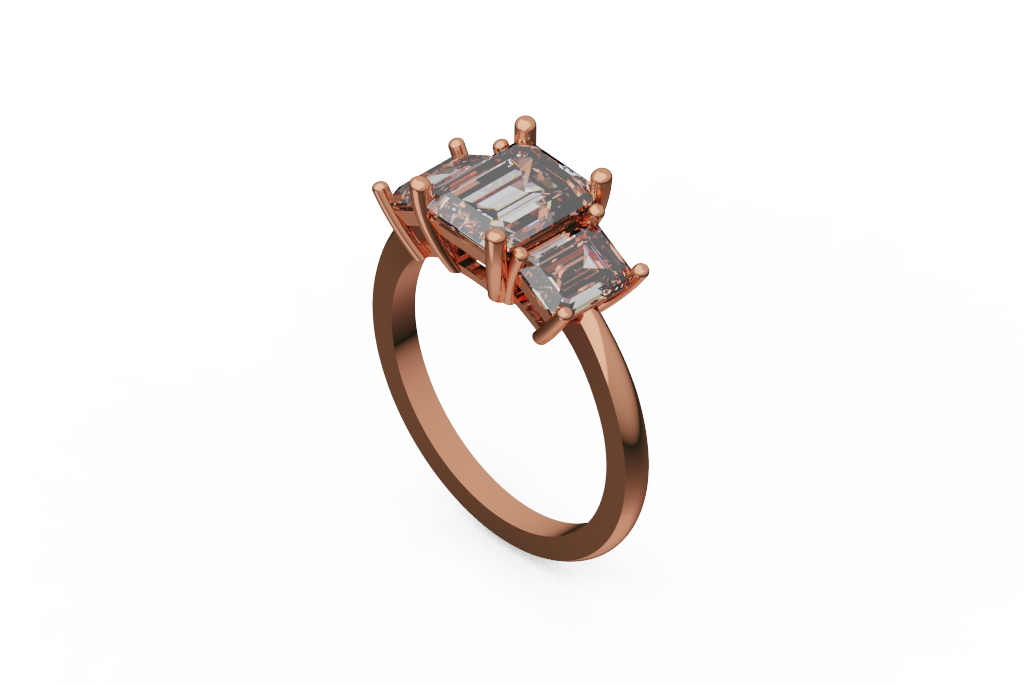 Emerald Cut Three Stone Engagement Ring