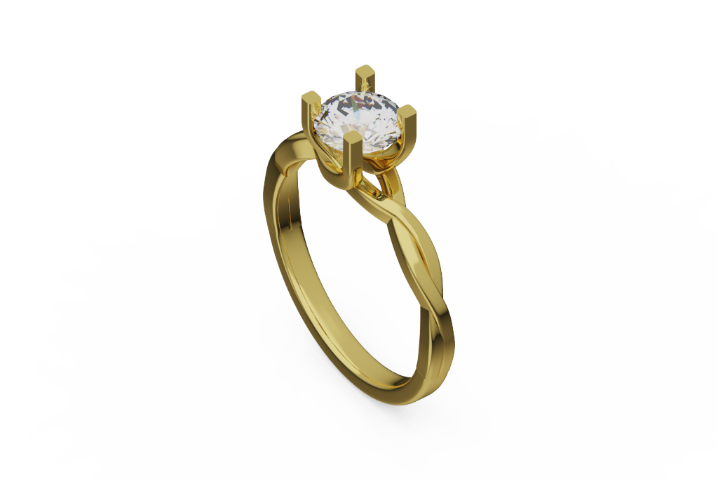 Round Solitaire Ring With Twisted Bypass Shoulders
