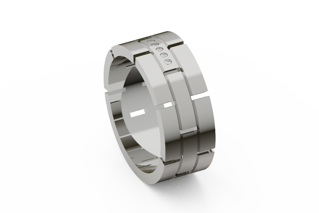 Men's Wide Diamond Band With Segmented Grooves