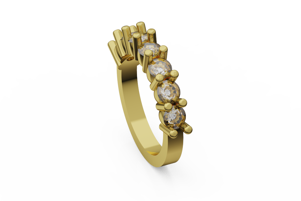 Five Round Diamond Band With Layered Bar Fans