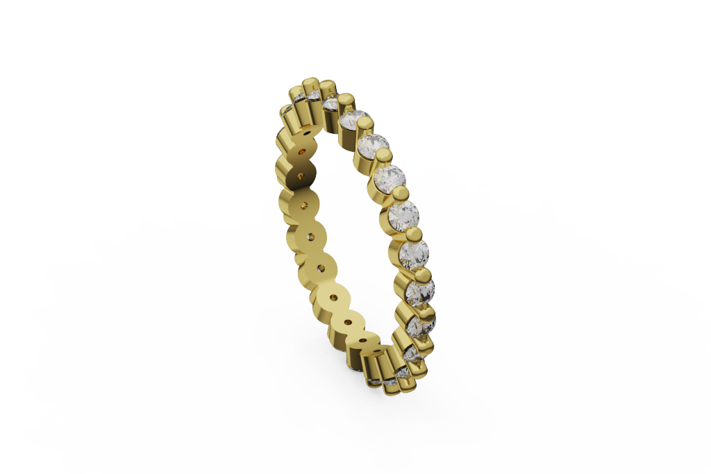 Scalloped Round Diamond Band With Stacked Bar Ends