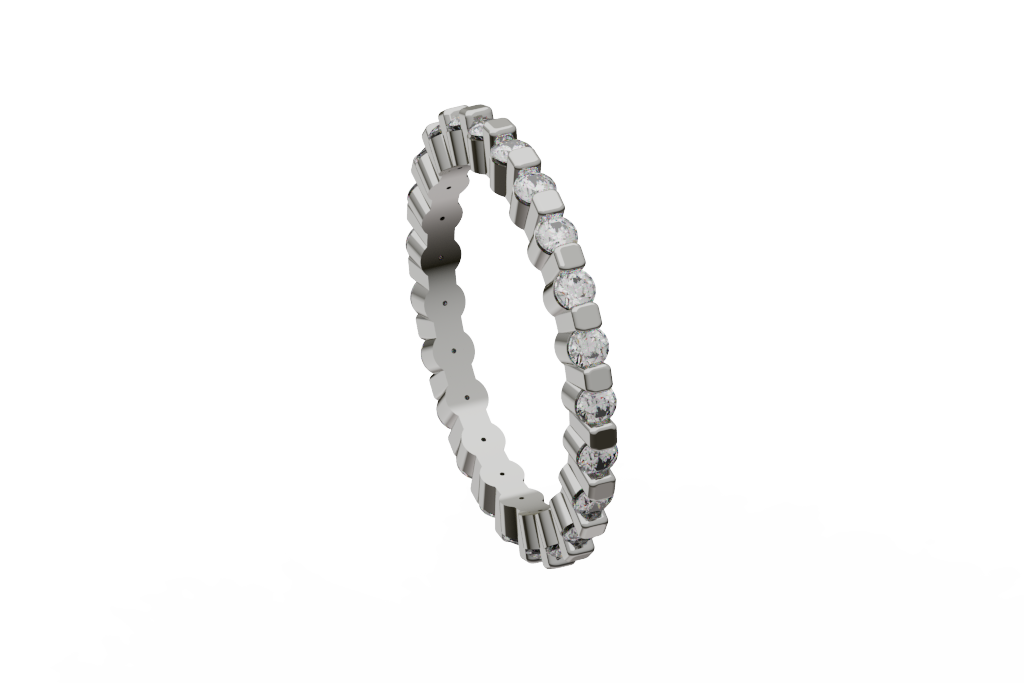 Alternating Square Link And Round Diamond Wedding Band