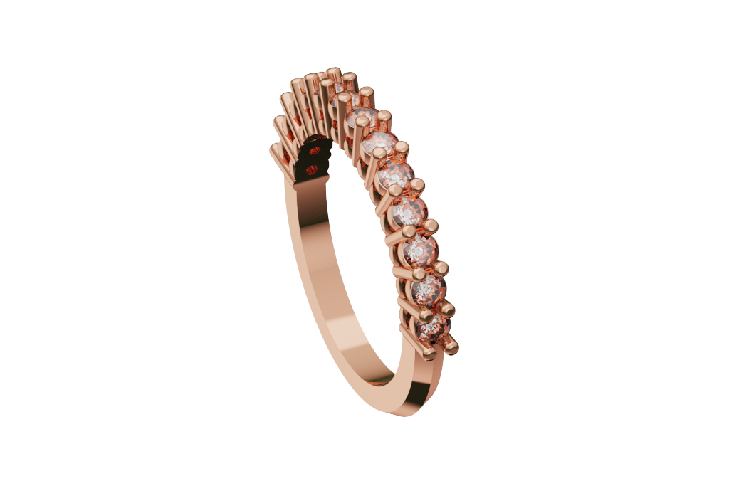 Scalloped Round Diamond Band With Stepped Fan Shoulders