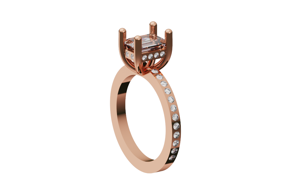 Emerald Cut Hidden Halo Engagement Ring With Pave Band