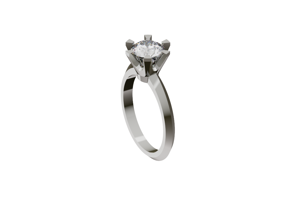 Round Solitaire Ring With Angular Six Prong Crown