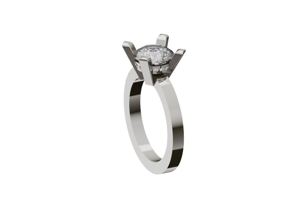 Round Hidden Halo Solitaire Ring With Wide Flat Shank