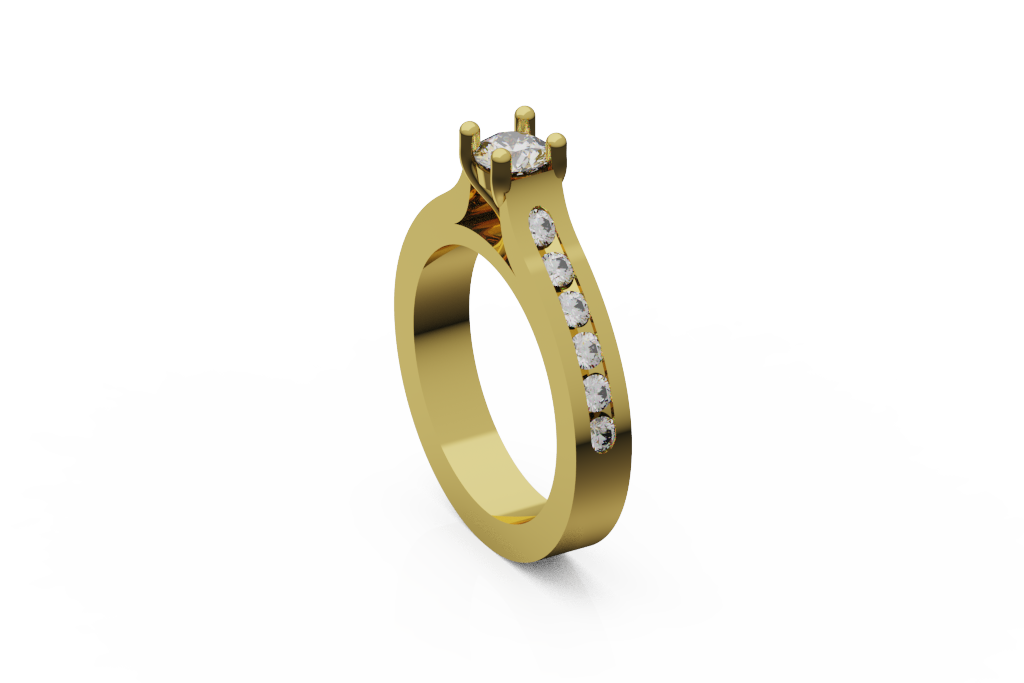 Round Engagement Ring With Channel Set Diamond Shoulders