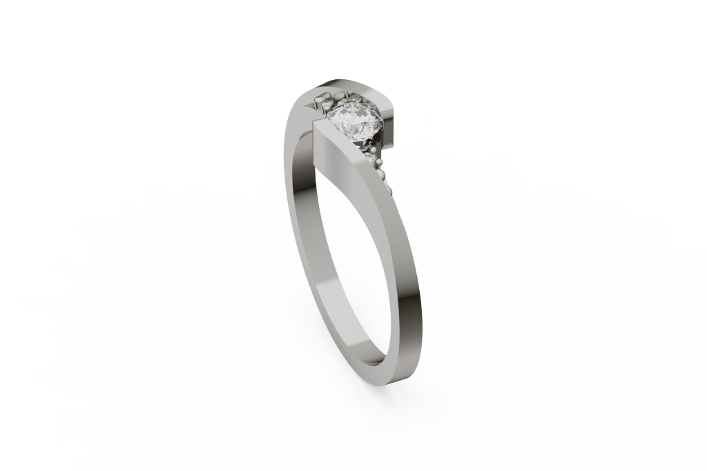Bypass Three Stone Ring With Pave Side Panels