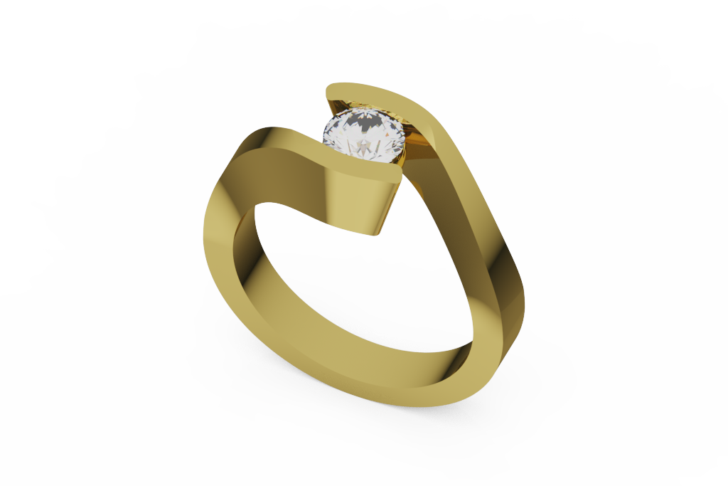 Round Tension Style Bypass Solitaire Ring