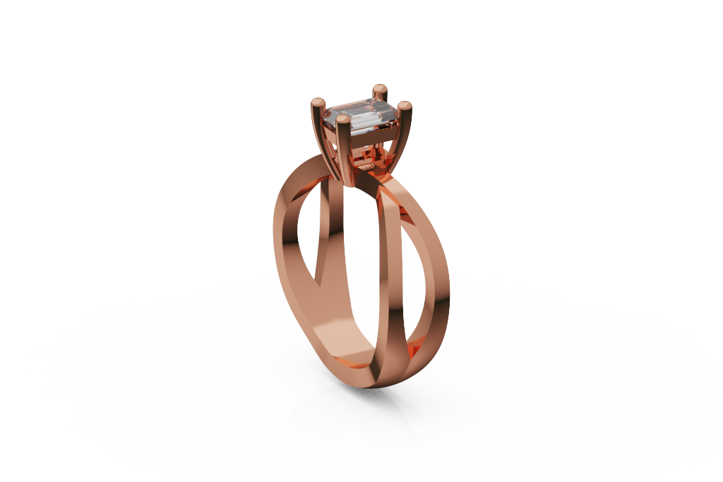 Emerald Cut Solitaire Ring With Crisscross Split Shank
