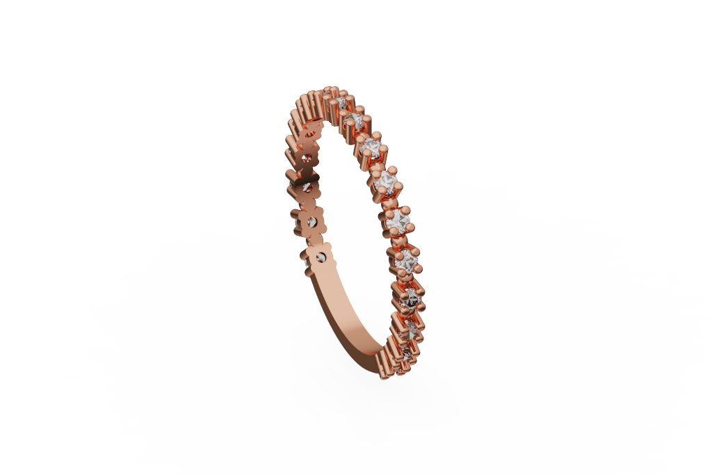Alternating Details  And Round Diamond Band With Open Sizing Bar