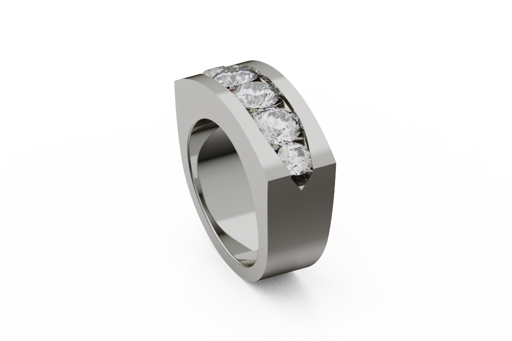 Wide Five Stone Diamond Channel Band With Heavy Polished Rails