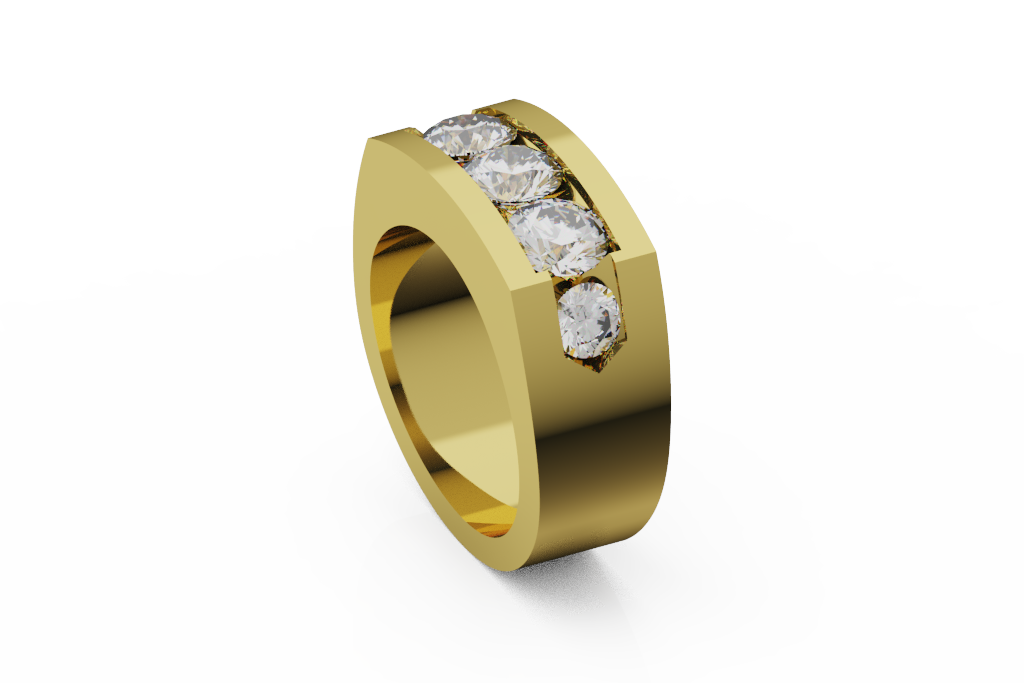 Wide Round Diamond Channel Band With Wraparound Side Stones