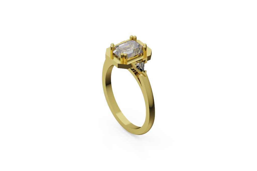 Emerald Cut Three Stone Ring With Trapezoid Side Stones