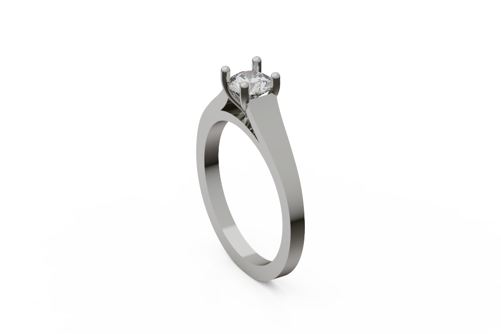 Round Solitaire Ring With Wide Plain Shoulders And Low Gallery