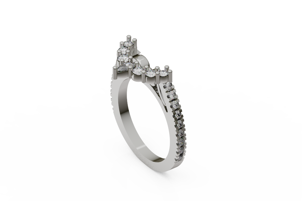 Crown Cluster Ring With Diamond Shoulders And Pear Drop Center